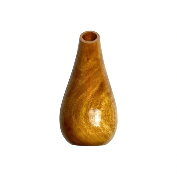 Roro Handcarved Glossy Natural Mango Wood Teardrop Carafe Shaped Vase 12” - Picture 7 of 7